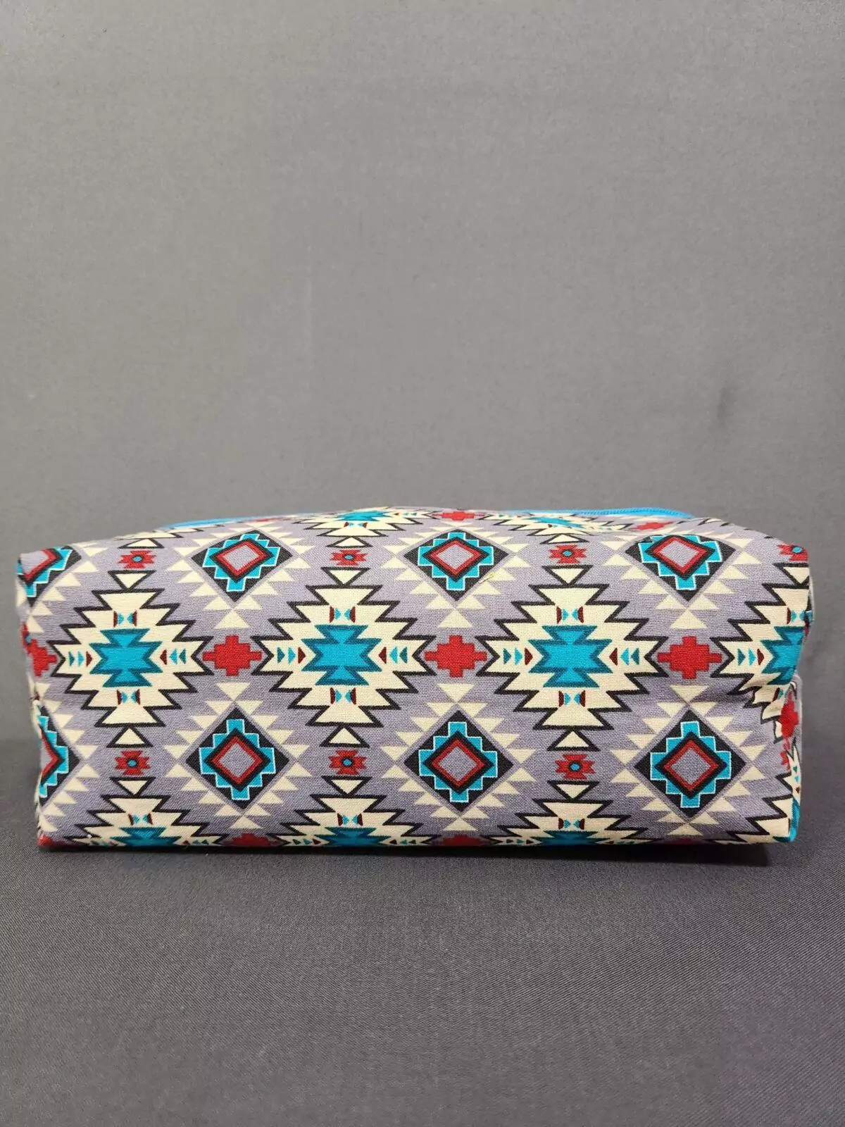 MEDIUM BOXY POUCH: Aztec - Burgundy Lining With Turquoise Zipper