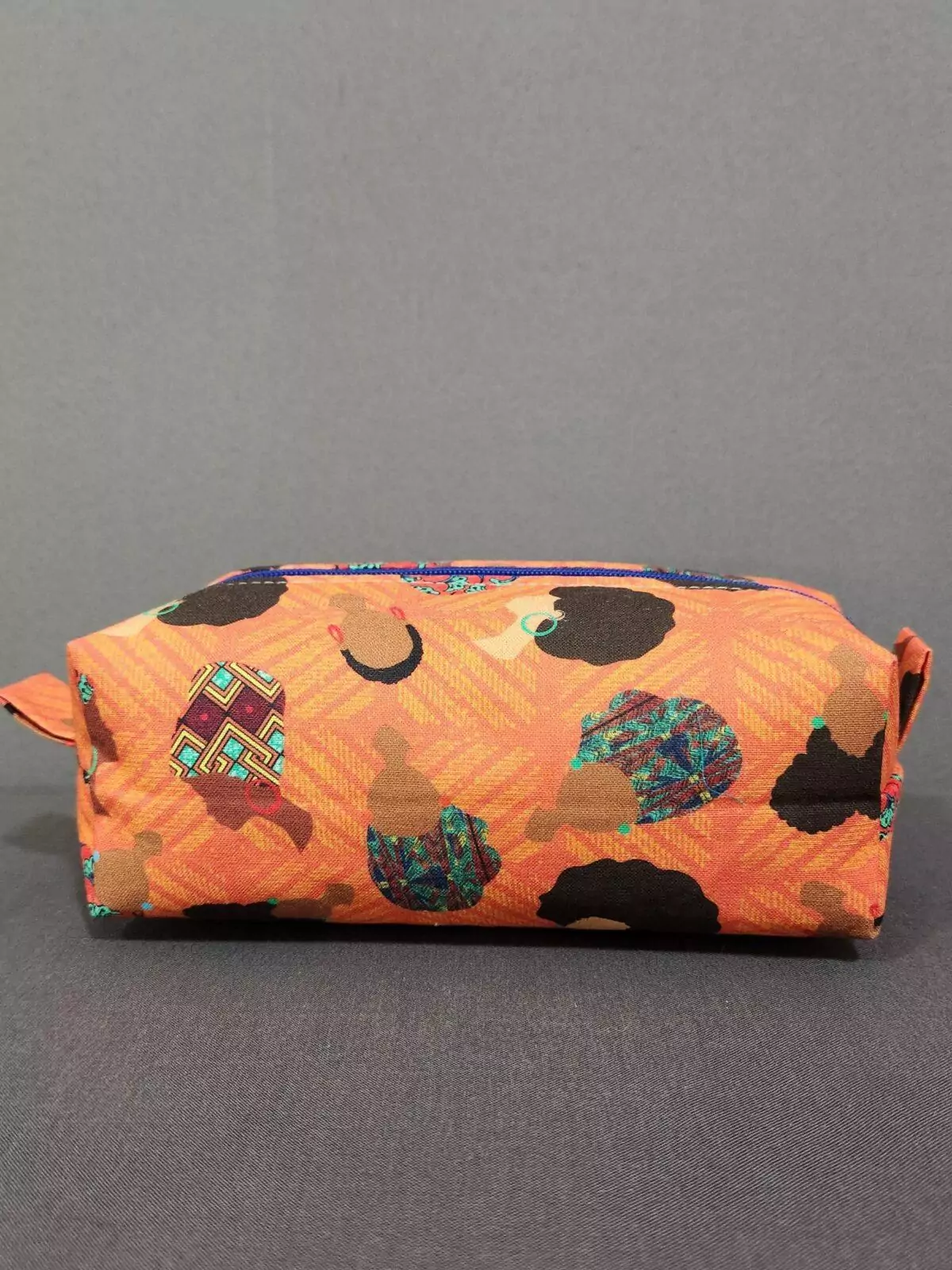 SMALL BOXY POUCH: Afro Puffs In Orange : Light Turquoise Lining and Purple Zipper