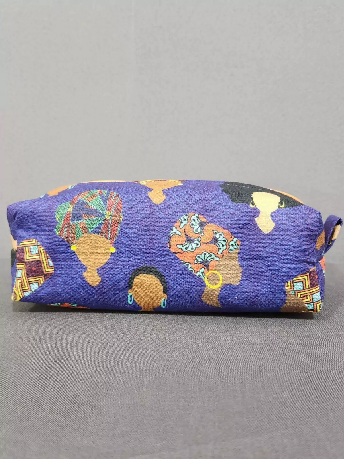 SMALL BOXY POUCHE: Afro Puff in Purple - Rust Color Lining with Orange Zipper
