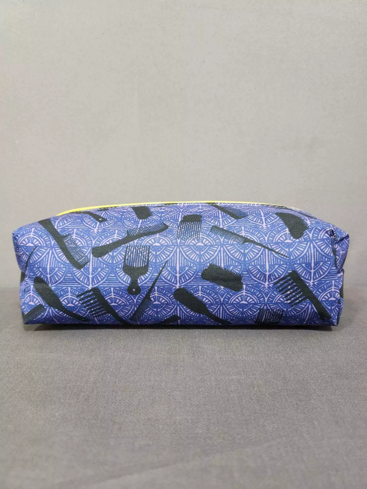 MEDIUM BOXY POUCH: My Hair in Purple- Black Lining With Yellow Zipper