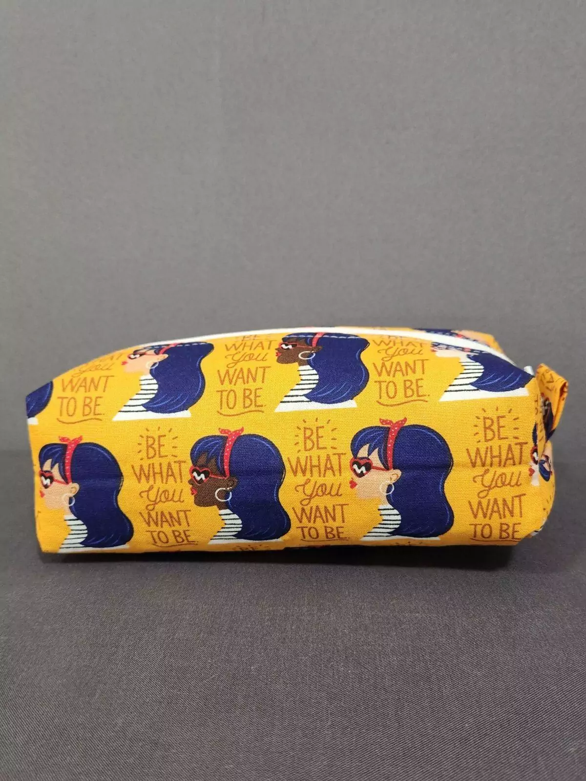 SMALL BOXY POUCH: Smart Girl - Blue Lining with White Zipper