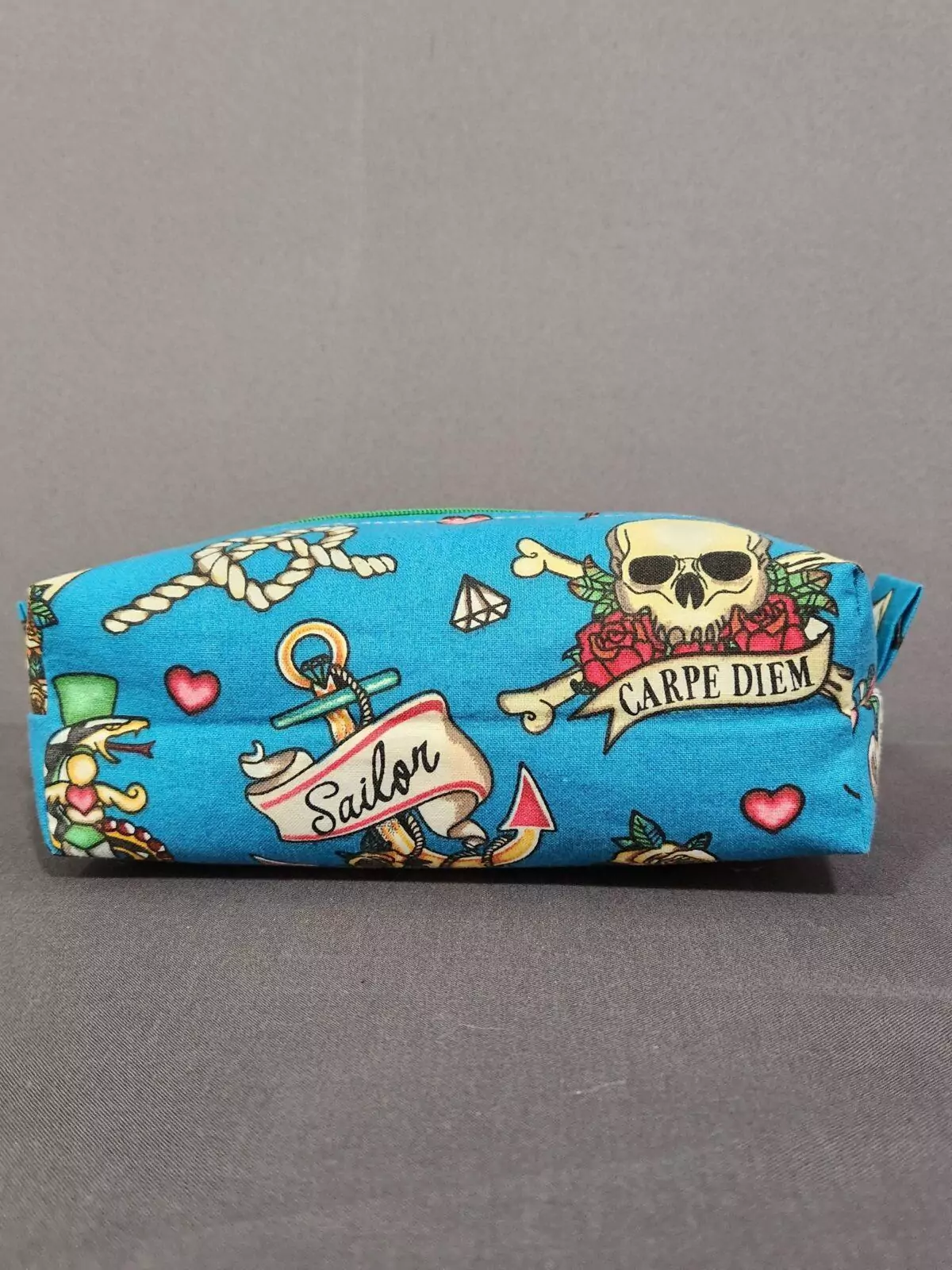 SMALL BOXY POUCH: Forever Love - Spice Orange Lining with Green Zipper