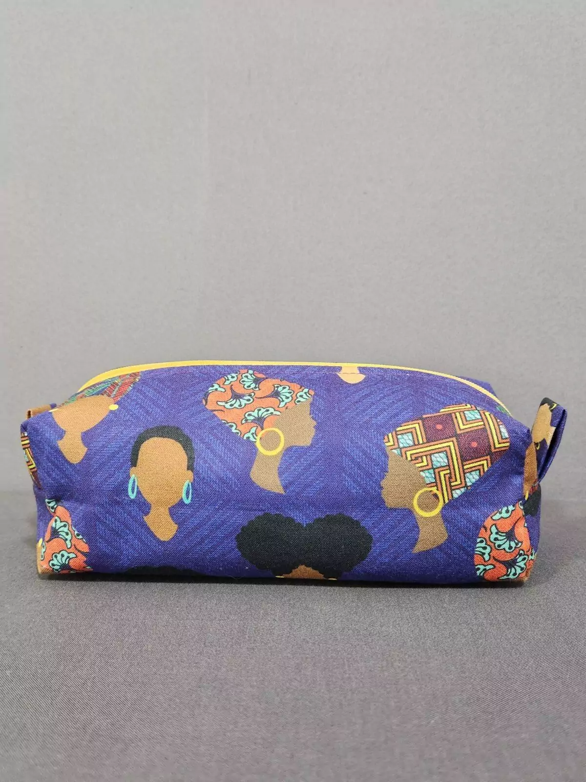SMALL BOXY POUCH: Afro Puffs in Purple: Black Lining with Yellow Zipper