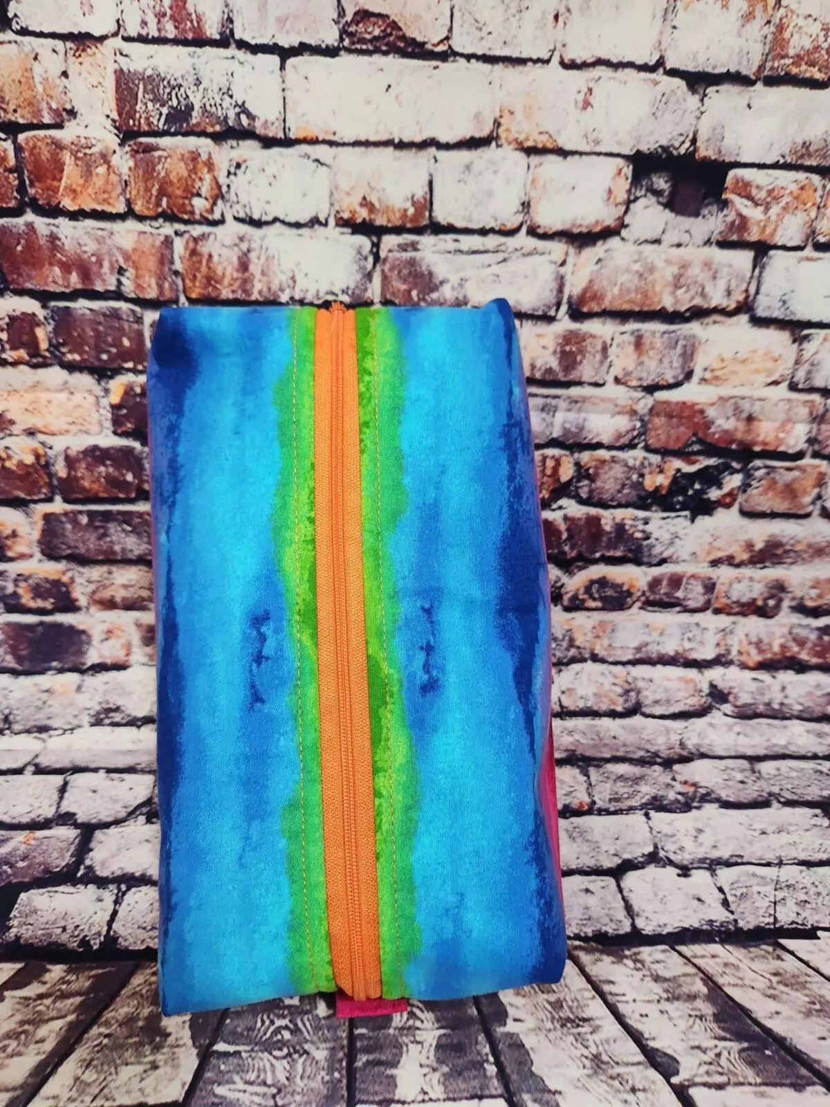 LARGE BOXY POUCH: Vertical Colors- Blue Lining with Orange Zipper