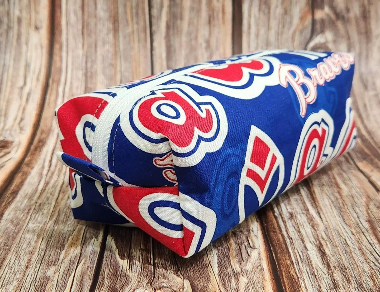 SMALL BOXY POUCHES: "A" Braves - Red Lining with White Zipper