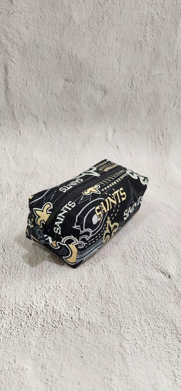 SMALL BOXY POUCH: New Orleans SAINTS- Black Lining with Black Zipper