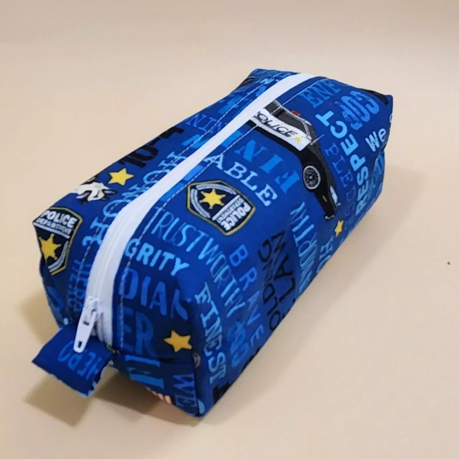 SMALL BOXY POUCH: Front Line Heros - Purple Lining with White Zipper