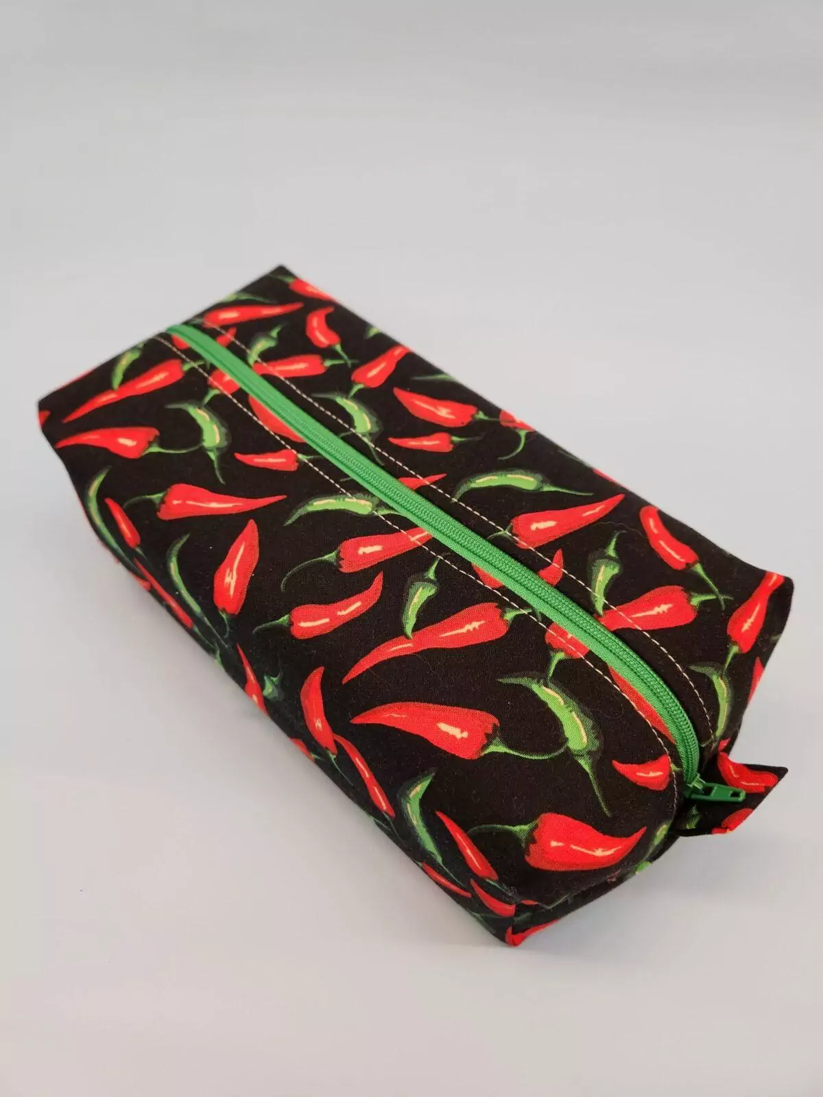 SMALL BOXY POUCH: My Sweet Chilly Peppers- Red Lining with Green Zipper