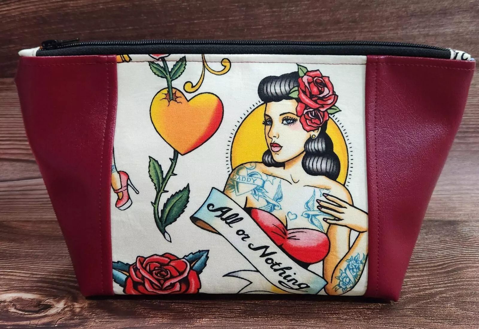 PEEK-A-BOO BAG:  All or Nothing Burgundy - Sky  Blue Lining Black Zipper