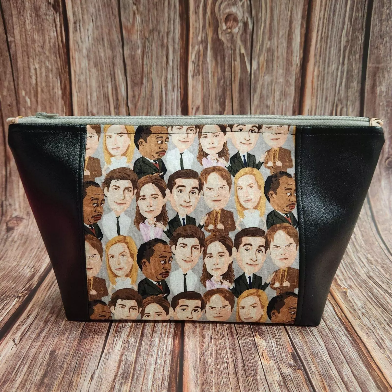 PEEK-A-BOO BAG: The Office Bobbleheads - Grey Pattern Lining Black Zipper