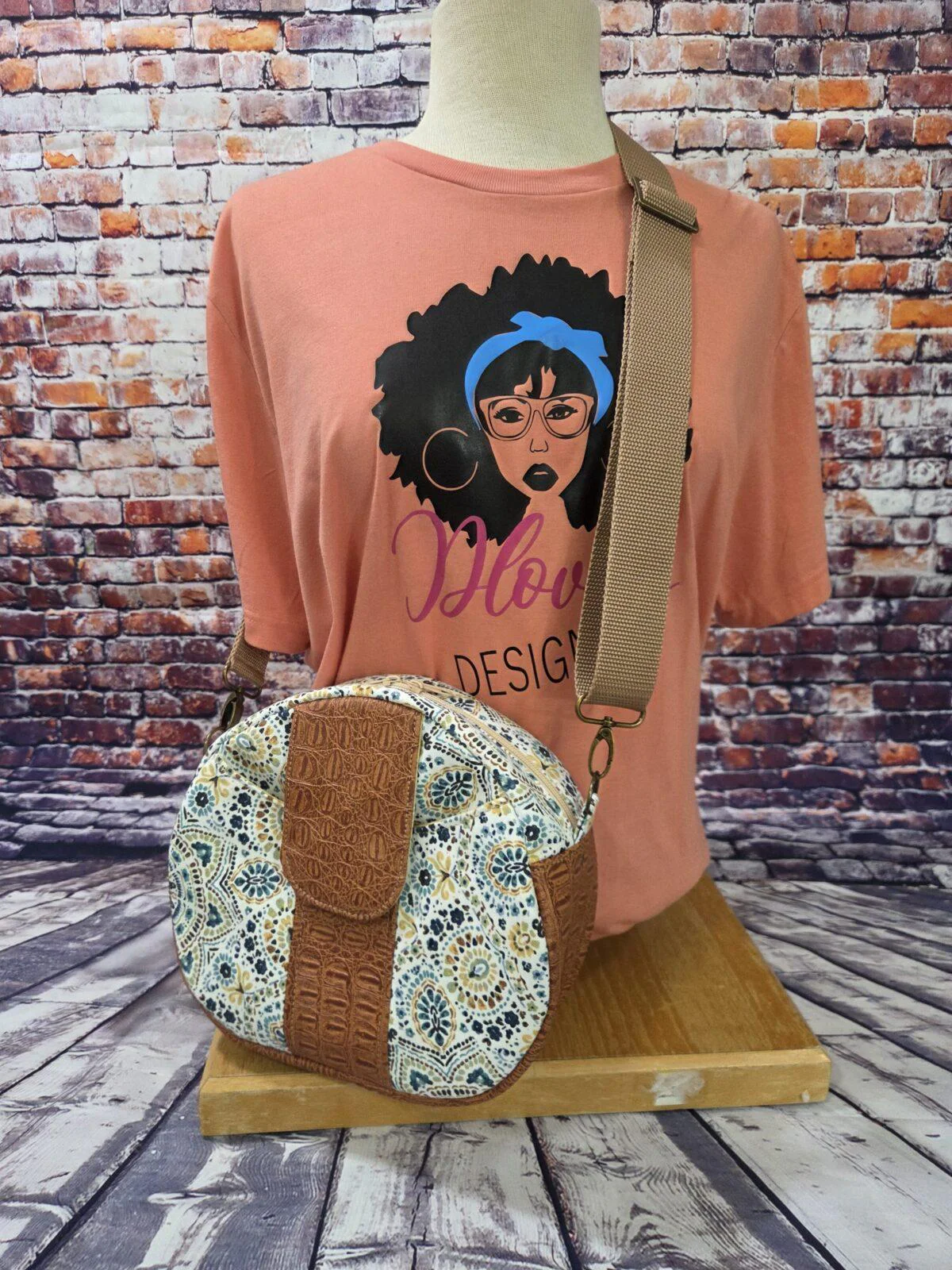 Oriana Bowler Bag: Teal & Brown Geometric - Image 2