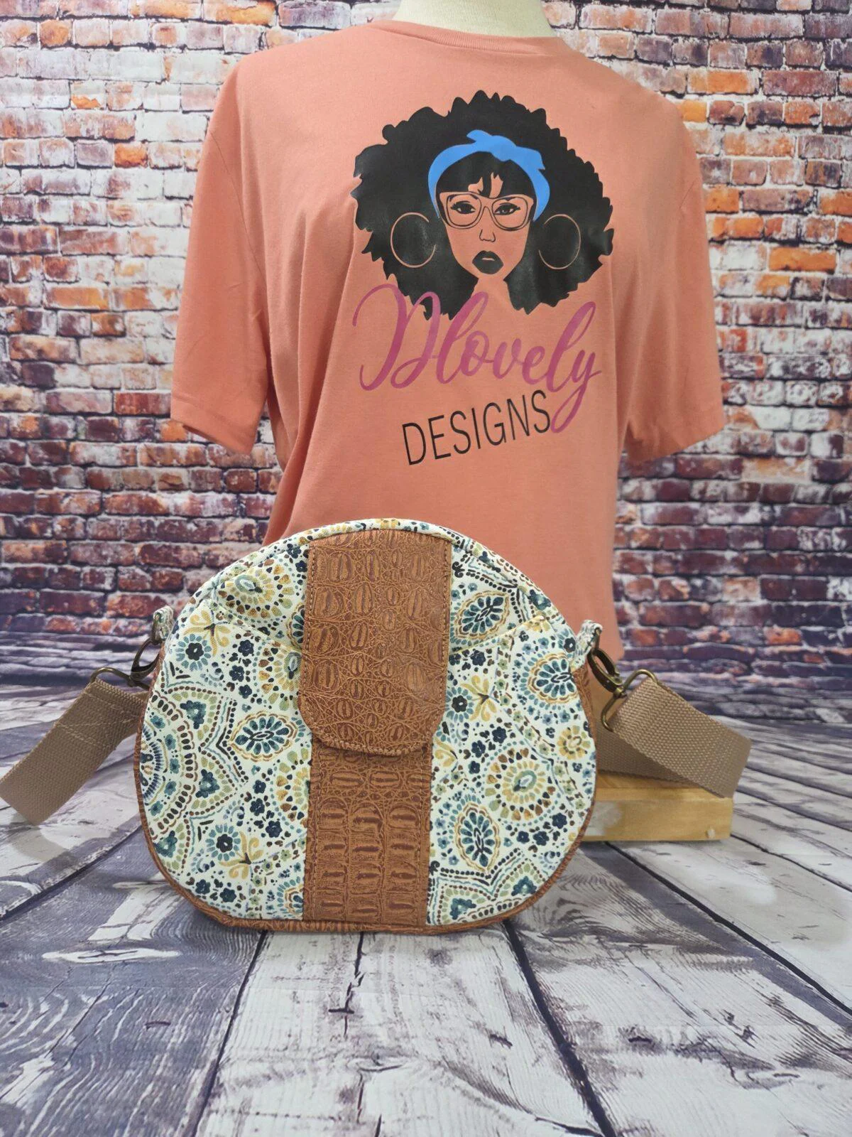 Oriana Bowler Bag: Teal & Brown Geometric